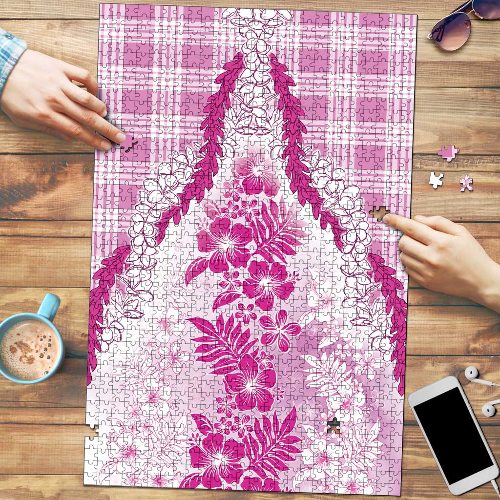 Aloha Hawaii Palaka Puzzle Pink Plumeria Lei - Polynesian Pride