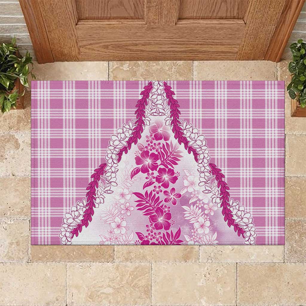 Aloha Hawaii Palaka Rubber Doormat Pink Plumeria Lei LT05 Pink - Polynesian Pride