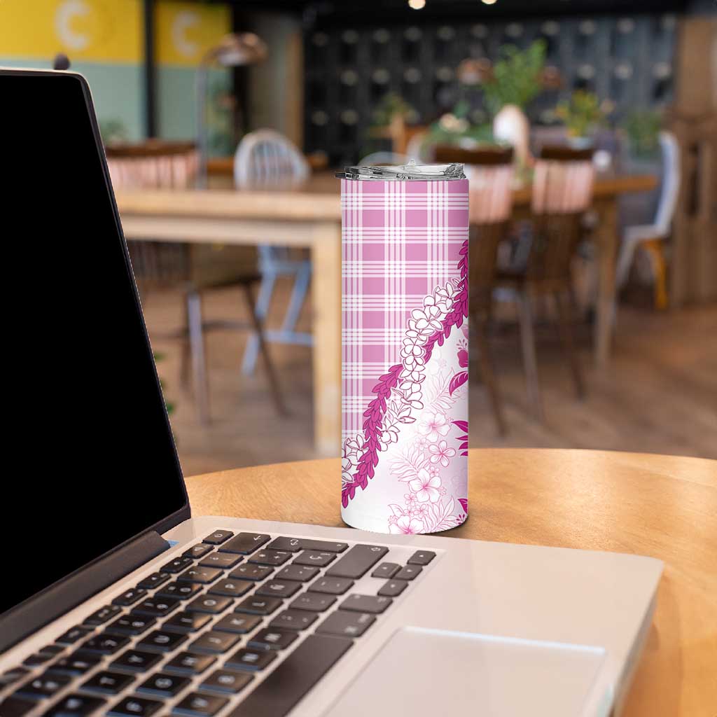 Aloha Hawaii Palaka Skinny Tumbler Pink Plumeria Lei - Polynesian Pride