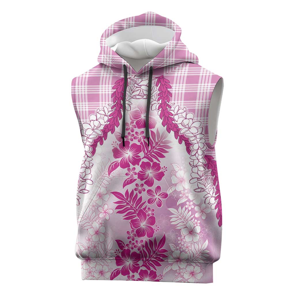 Aloha Hawaii Palaka Sleeveless Hoodie Pink Plumeria Lei LT05 Pink - Polynesian Pride