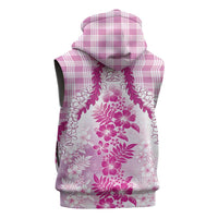 Aloha Hawaii Palaka Sleeveless Hoodie Pink Plumeria Lei LT05 - Polynesian Pride