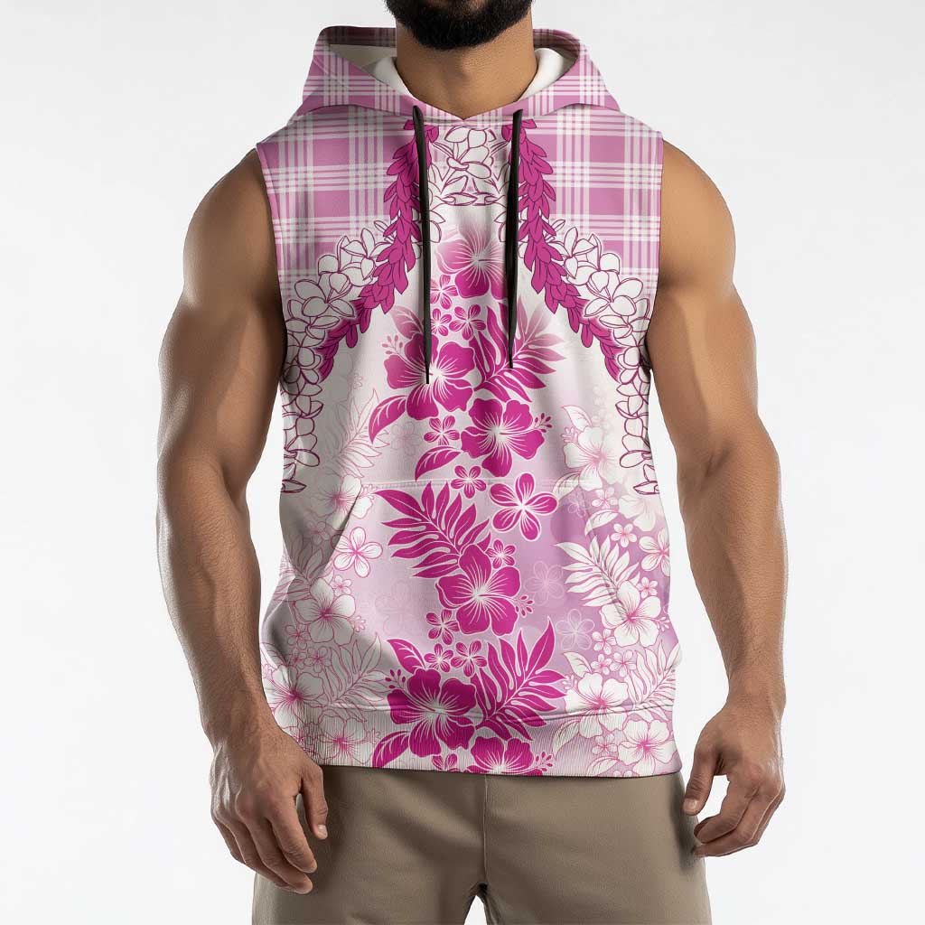 Aloha Hawaii Palaka Sleeveless Hoodie Pink Plumeria Lei LT05 - Polynesian Pride