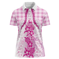 Aloha Hawaii Palaka Women Polo Shirt Pink Plumeria Lei - Polynesian Pride