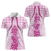 Aloha Hawaii Palaka Women Polo Shirt Pink Plumeria Lei - Polynesian Pride