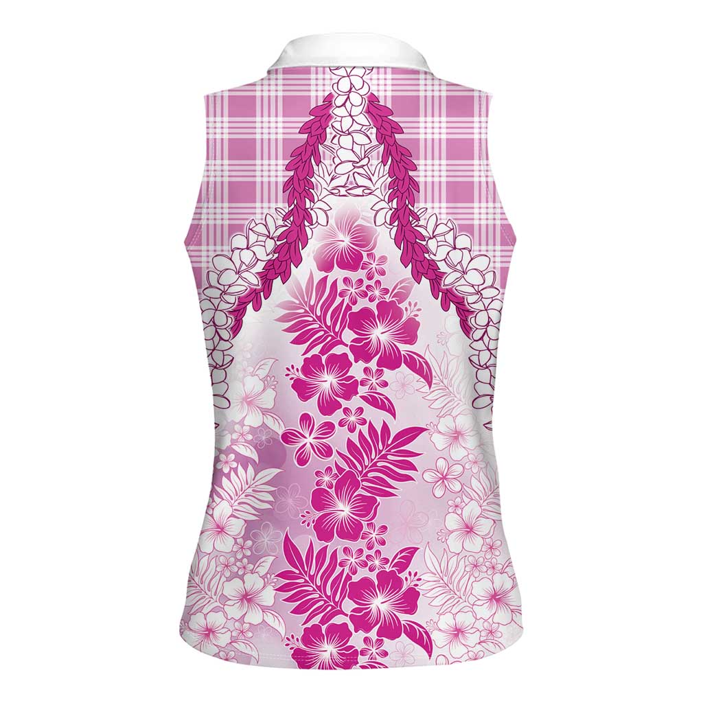 Aloha Hawaii Palaka Women Sleeveless Polo Shirt Pink Plumeria Lei LT05 - Polynesian Pride