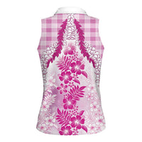 Aloha Hawaii Palaka Women Sleeveless Polo Shirt Pink Plumeria Lei LT05 - Polynesian Pride