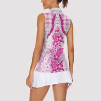 Aloha Hawaii Palaka Women Sleeveless Polo Shirt Pink Plumeria Lei LT05 - Polynesian Pride
