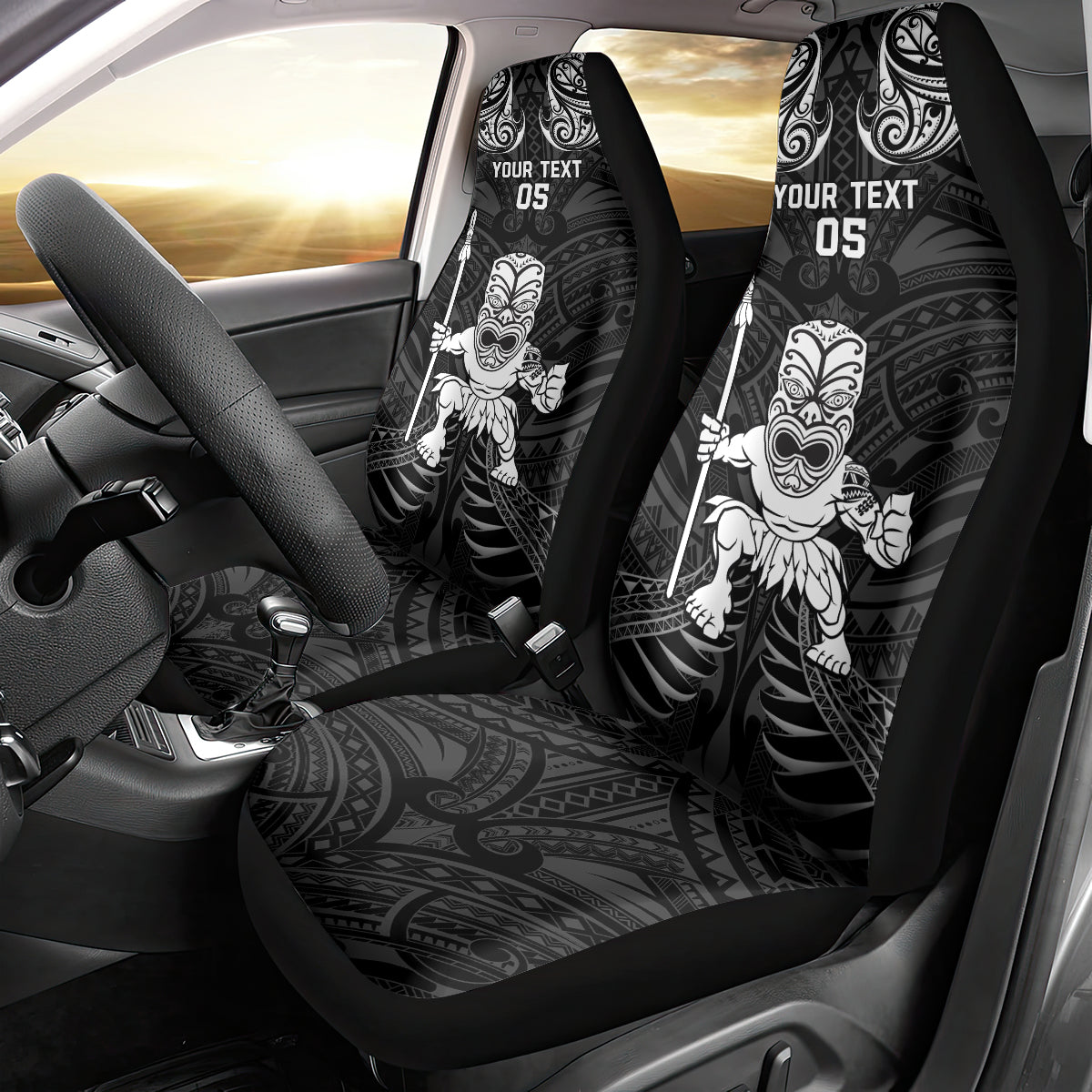 Custom New Zealand Maori Taiaha Car Seat Cover Tiki Warrior Black LT05 - Polynesian Pride