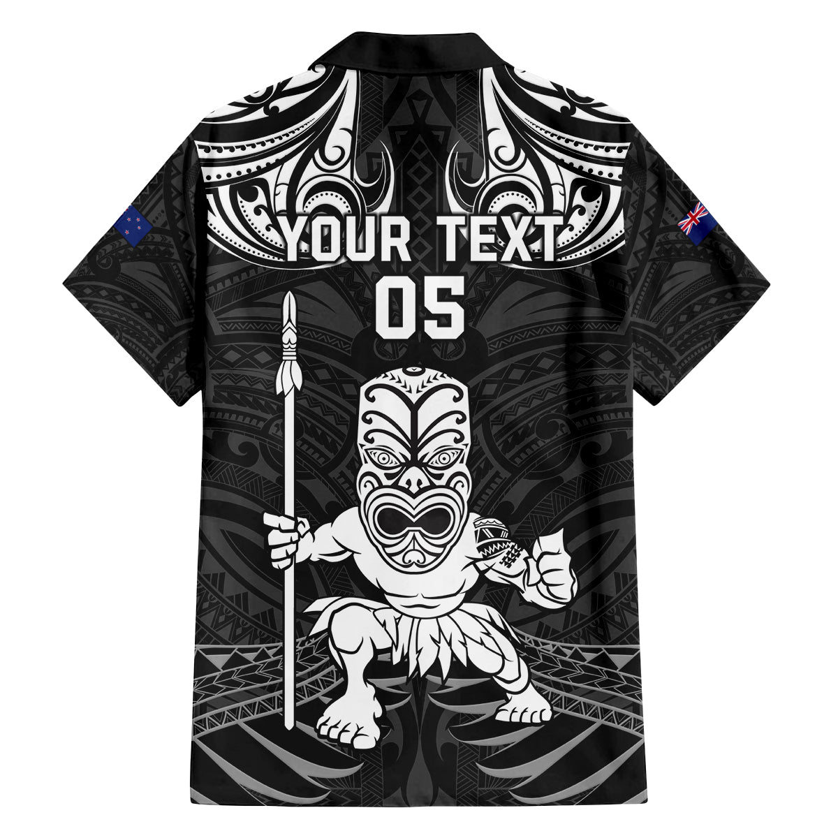 Custom New Zealand Maori Taiaha Family Matching Off Shoulder Maxi Dress and Hawaiian Shirt Tiki Warrior Black LT05 - Polynesian Pride