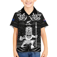 Custom New Zealand Maori Taiaha Family Matching Short Sleeve Bodycon Dress and Hawaiian Shirt Tiki Warrior Black LT05 Son's Shirt Black - Polynesian Pride