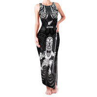 Custom New Zealand Maori Taiaha Family Matching Tank Maxi Dress and Hawaiian Shirt Tiki Warrior Black LT05 Mom's Dress Black - Polynesian Pride