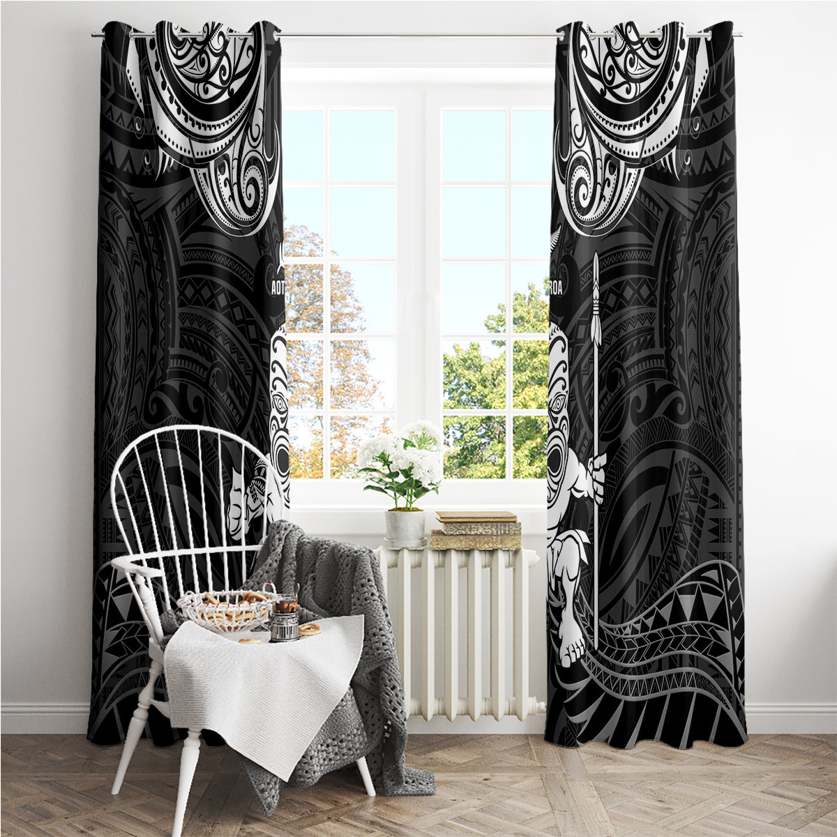New Zealand Maori Taiaha Window Curtain Tiki Warrior Black LT05 - Polynesian Pride