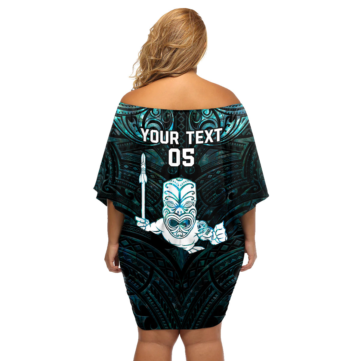 Custom New Zealand Maori Taiaha Family Matching Off Shoulder Short Dress and Hawaiian Shirt Tiki Warrior Paua Shell LT05 - Polynesian Pride