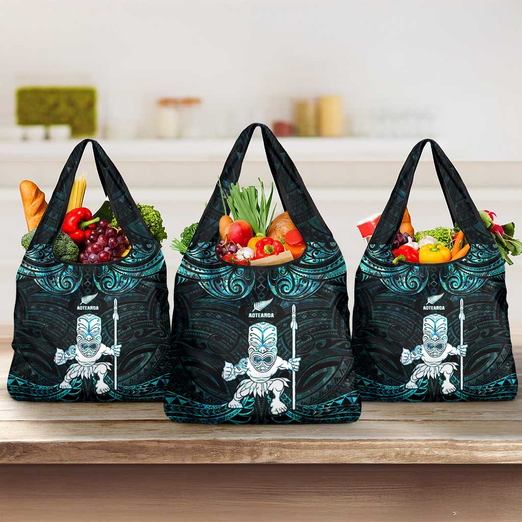New Zealand Maori Taiaha Grocery Bag Tiki Warrior Paua Shell LT05 3-pack One Size Black - Polynesian Pride