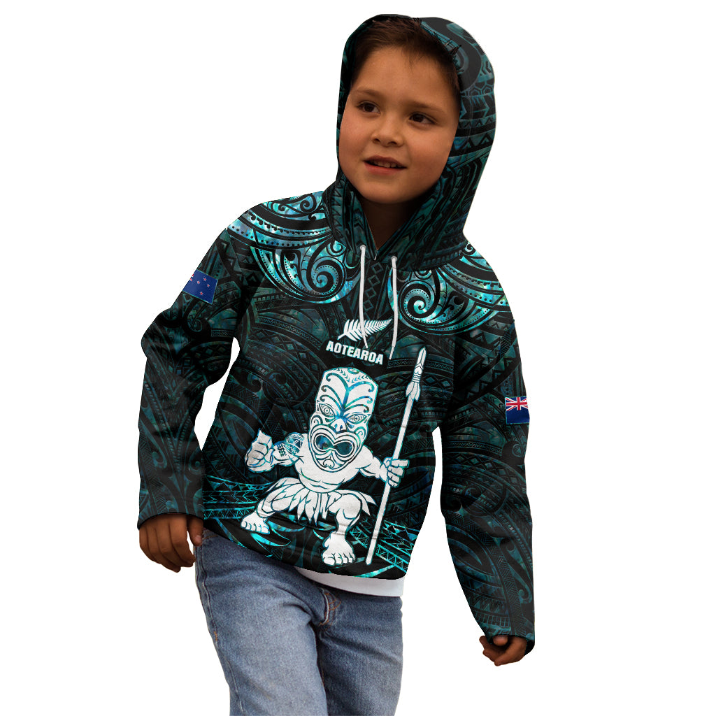 Custom New Zealand Maori Taiaha Kid Hoodie Tiki Warrior Paua Shell LT05 - Polynesian Pride