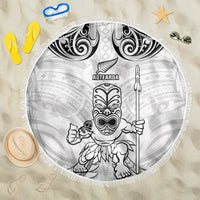 New Zealand Maori Taiaha Beach Blanket Tiki Warrior White LT05 One Size 150cm White - Polynesian Pride