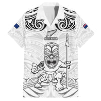 Custom New Zealand Maori Taiaha Family Matching Off Shoulder Maxi Dress and Hawaiian Shirt Tiki Warrior White LT05 Dad's Shirt - Short Sleeve White - Polynesian Pride