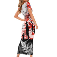 Kei Wareware Tatou New Zealand ANZAC Day Short Sleeve Bodycon Dress Lest We Forget LT05 - Polynesian Pride