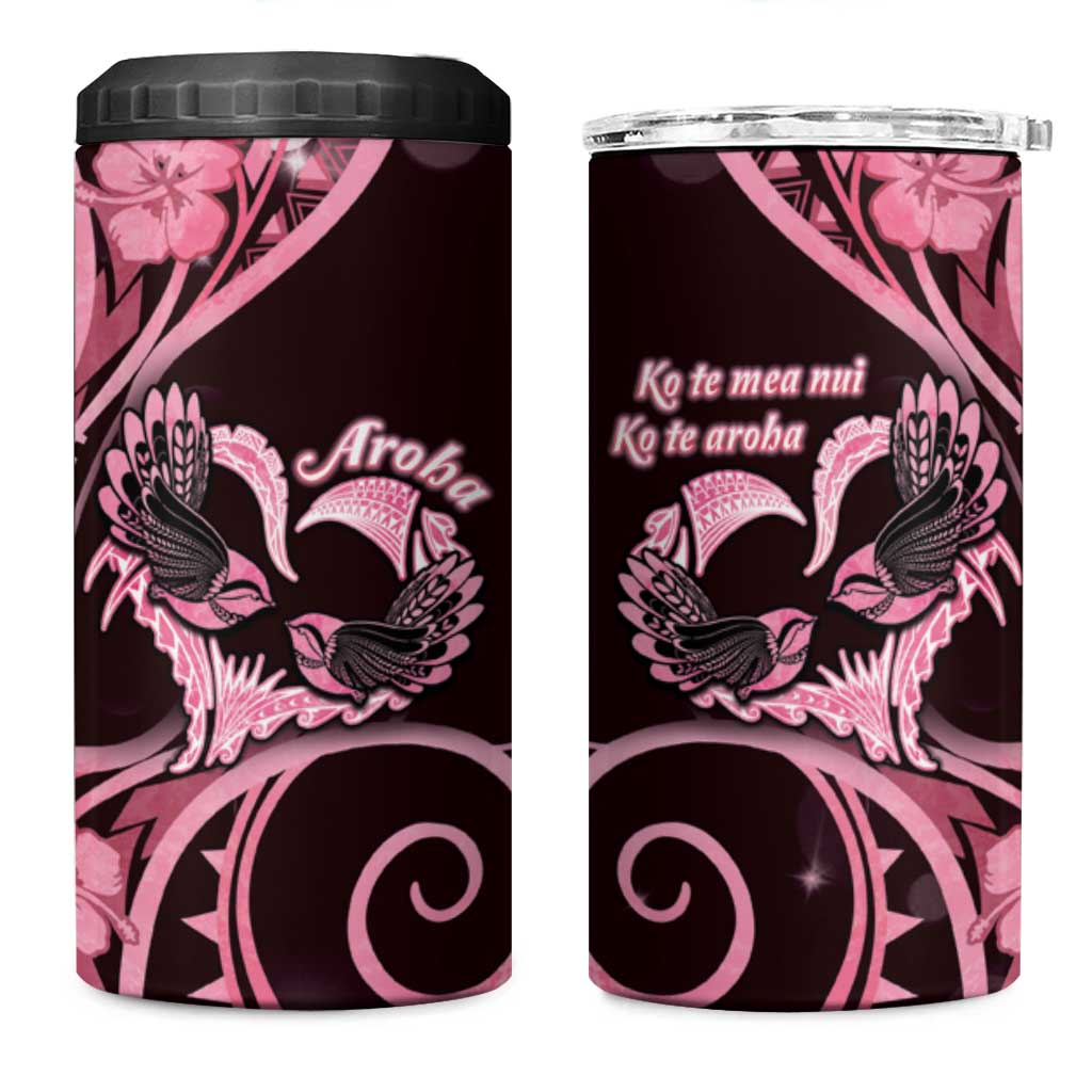New Zealand Valentine 4 in 1 Can Cooler Tumbler Aroha Sweet Pink Piwakawaka LT05 One Size: 16 oz Pink - Polynesian Pride