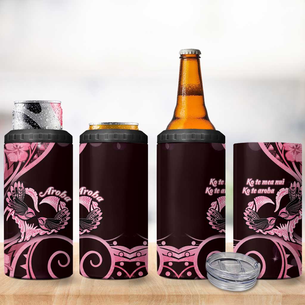 New Zealand Valentine 4 in 1 Can Cooler Tumbler Aroha Sweet Pink Piwakawaka LT05 - Polynesian Pride