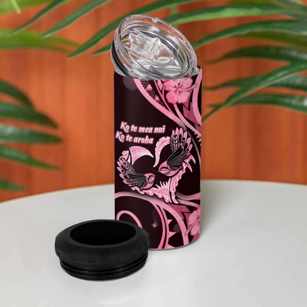 New Zealand Valentine 4 in 1 Can Cooler Tumbler Aroha Sweet Pink Piwakawaka LT05 - Polynesian Pride