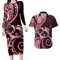 New Zealand Valentine Couples Matching Long Sleeve Bodycon Dress and Hawaiian Shirt Aroha Sweet Pink Piwakawaka LT05 Pink - Polynesian Pride