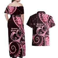 New Zealand Valentine Couples Matching Off Shoulder Maxi Dress and Hawaiian Shirt Aroha Sweet Pink Piwakawaka LT05 - Polynesian Pride
