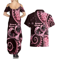 New Zealand Valentine Couples Matching Summer Maxi Dress and Hawaiian Shirt Aroha Sweet Pink Piwakawaka LT05 - Polynesian Pride