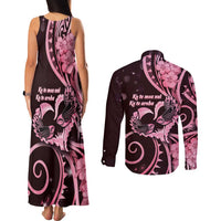 New Zealand Valentine Couples Matching Tank Maxi Dress and Long Sleeve Button Shirt Aroha Sweet Pink Piwakawaka LT05 - Polynesian Pride