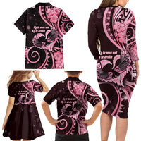 New Zealand Valentine Family Matching Long Sleeve Bodycon Dress and Hawaiian Shirt Aroha Sweet Pink Piwakawaka LT05 - Polynesian Pride