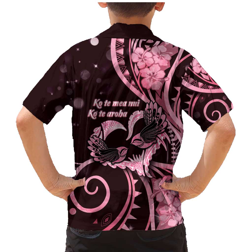 New Zealand Valentine Family Matching Mermaid Dress and Hawaiian Shirt Aroha Sweet Pink Piwakawaka LT05 - Polynesian Pride