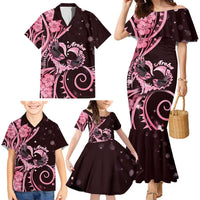 New Zealand Valentine Family Matching Mermaid Dress and Hawaiian Shirt Aroha Sweet Pink Piwakawaka LT05 - Polynesian Pride