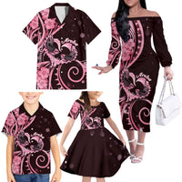 New Zealand Valentine Family Matching Off The Shoulder Long Sleeve Dress and Hawaiian Shirt Aroha Sweet Pink Piwakawaka LT05 Pink - Polynesian Pride