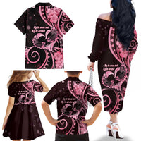 New Zealand Valentine Family Matching Off The Shoulder Long Sleeve Dress and Hawaiian Shirt Aroha Sweet Pink Piwakawaka LT05 - Polynesian Pride