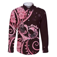 New Zealand Valentine Family Matching Off The Shoulder Long Sleeve Dress and Hawaiian Shirt Aroha Sweet Pink Piwakawaka LT05 - Polynesian Pride