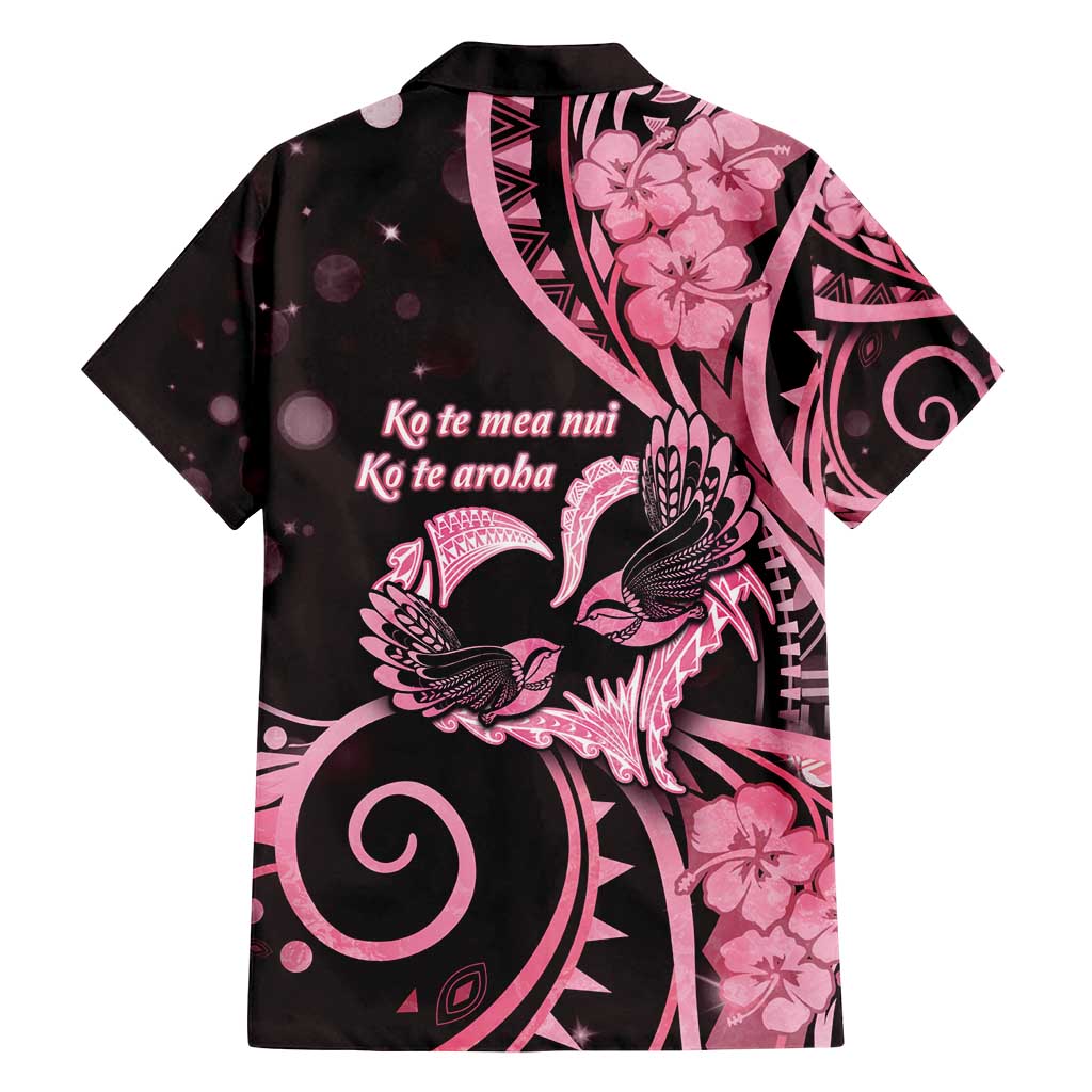 New Zealand Valentine Family Matching Off Shoulder Maxi Dress and Hawaiian Shirt Aroha Sweet Pink Piwakawaka LT05 - Polynesian Pride