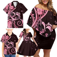 New Zealand Valentine Family Matching Off Shoulder Short Dress and Hawaiian Shirt Aroha Sweet Pink Piwakawaka LT05 - Polynesian Pride
