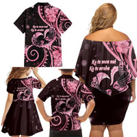 New Zealand Valentine Family Matching Off Shoulder Short Dress and Hawaiian Shirt Aroha Sweet Pink Piwakawaka LT05 - Polynesian Pride