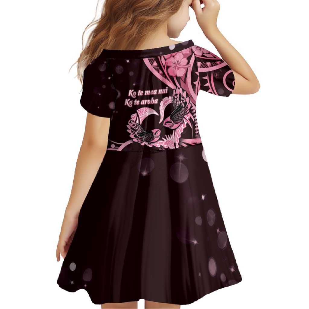New Zealand Valentine Family Matching Short Sleeve Bodycon Dress and Hawaiian Shirt Aroha Sweet Pink Piwakawaka LT05 - Polynesian Pride