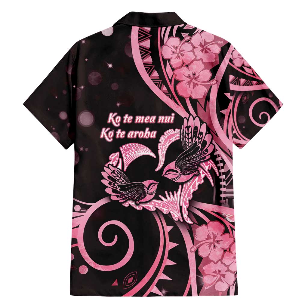 New Zealand Valentine Family Matching Short Sleeve Bodycon Dress and Hawaiian Shirt Aroha Sweet Pink Piwakawaka LT05 - Polynesian Pride