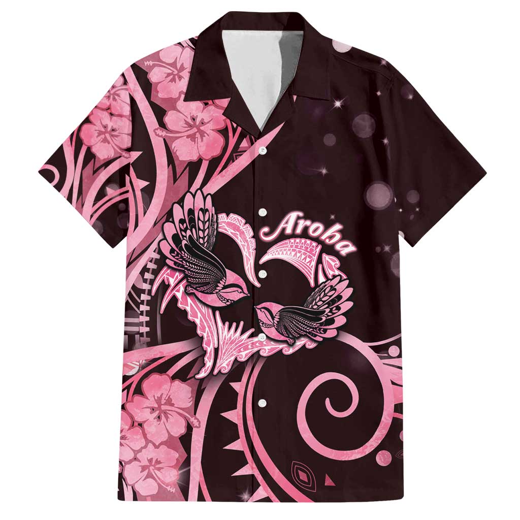 New Zealand Valentine Family Matching Summer Maxi Dress and Hawaiian Shirt Aroha Sweet Pink Piwakawaka LT05 Dad's Shirt - Short Sleeve Pink - Polynesian Pride