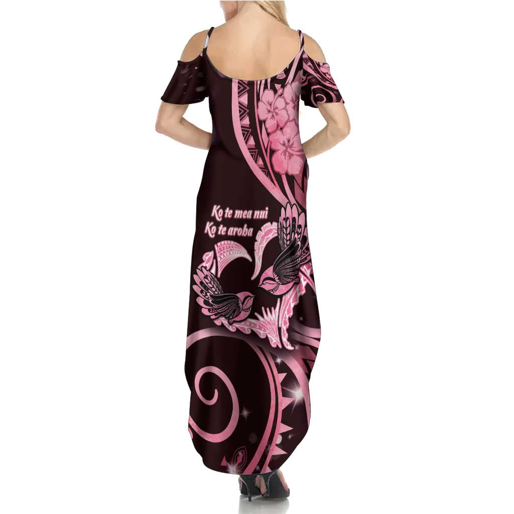 New Zealand Valentine Family Matching Summer Maxi Dress and Hawaiian Shirt Aroha Sweet Pink Piwakawaka LT05 - Polynesian Pride