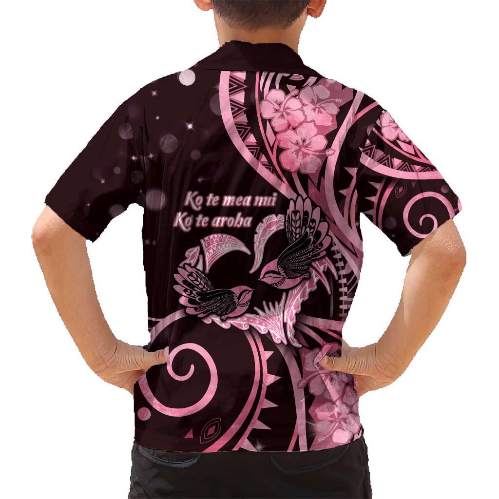 New Zealand Valentine Family Matching Tank Maxi Dress and Hawaiian Shirt Aroha Sweet Pink Piwakawaka LT05 - Polynesian Pride