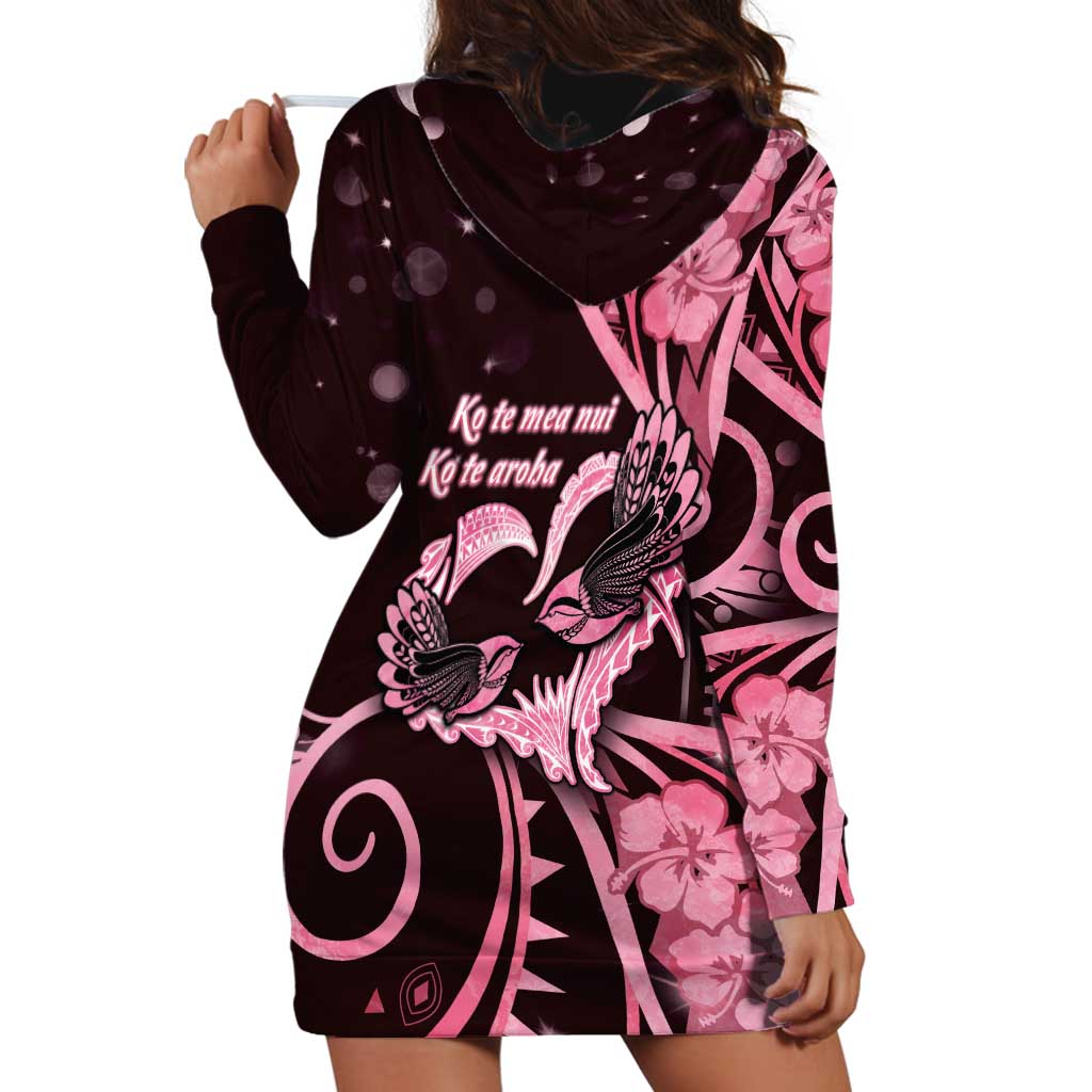 New Zealand Valentine Hoodie Dress Aroha Sweet Pink Piwakawaka LT05 - Polynesian Pride