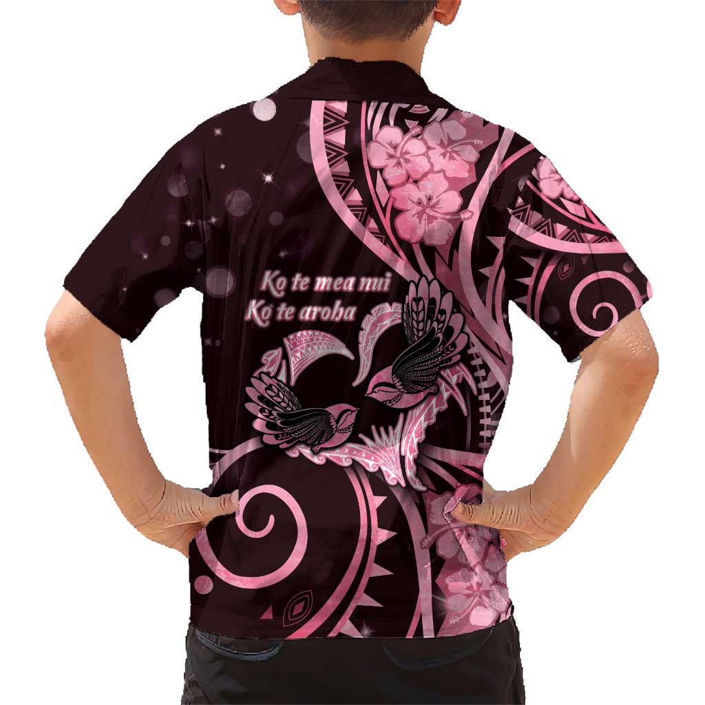New Zealand Valentine Kid Hawaiian Shirt Aroha Sweet Pink Piwakawaka LT05 - Polynesian Pride