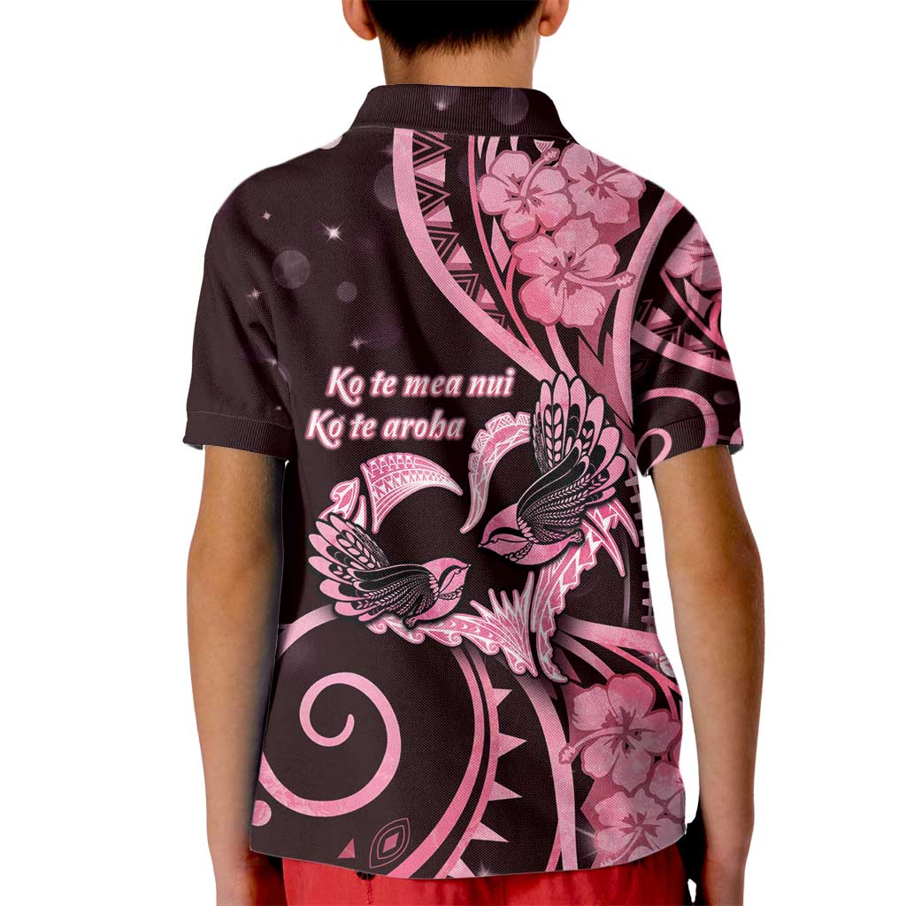 New Zealand Valentine Kid Polo Shirt Aroha Sweet Pink Piwakawaka LT05 - Polynesian Pride