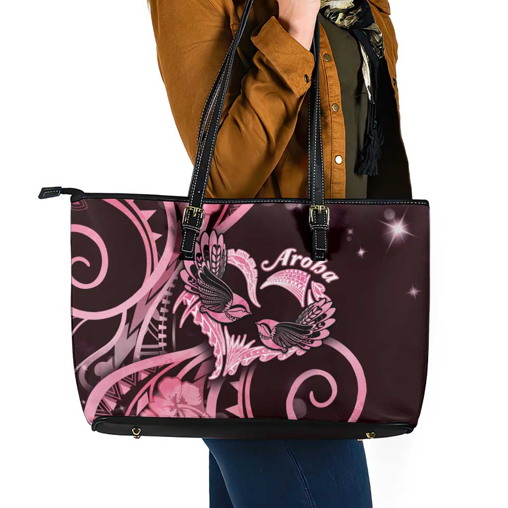 New Zealand Valentine Leather Tote Bag Aroha Sweet Pink Piwakawaka LT05 - Polynesian Pride