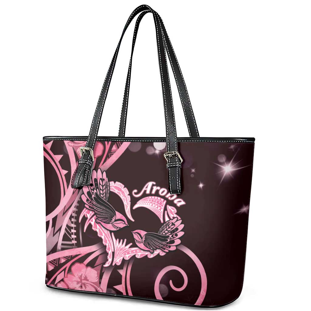 New Zealand Valentine Leather Tote Bag Aroha Sweet Pink Piwakawaka LT05 - Polynesian Pride