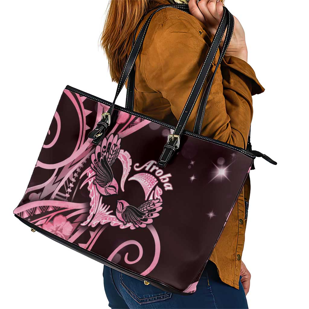 New Zealand Valentine Leather Tote Bag Aroha Sweet Pink Piwakawaka LT05 - Polynesian Pride