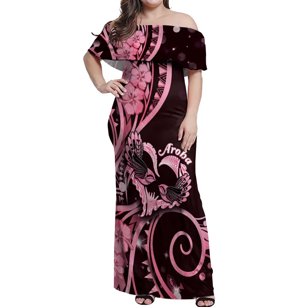 New Zealand Valentine Off Shoulder Maxi Dress Aroha Sweet Pink Piwakawaka LT05 Women Pink - Polynesian Pride